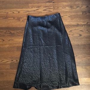 Forever 21 Black Silk Leopard Midi Skirt